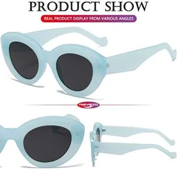 AIEYEZO Oversized Cat Eye Sunglasses for Women Cute Oval Thick Frame Cateye Sun Glasses Chic Retro Style Shades (Green + Blue)