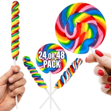 24 Large Rainbow Lollipops Non-Broken Perfect for Gifts