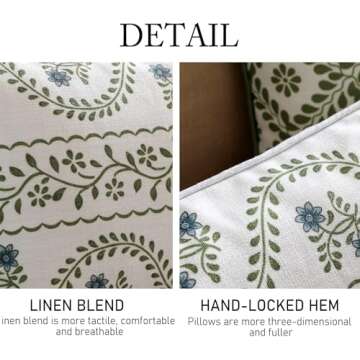 ISAENNE Design Fresh Linen Rectangle Throw Pillow Covers 12"x20", French White Cottage Cushion Covers with Green Branches Pattern Decoration Pillowcases for Bed,Living Room,Outdoor,Car