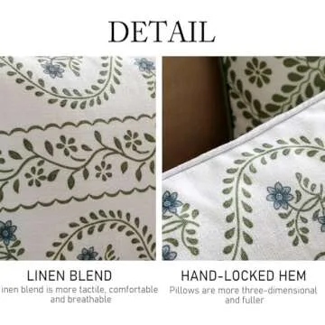 ISAENNE Design Fresh Linen Rectangle Throw Pillow Covers 12"x20", French White Cottage Cushion Covers with Green Branches Pattern Decoration Pillowcases for Bed,Living Room,Outdoor,Car