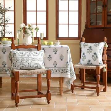 ISAENNE Design Fresh Linen Rectangle Throw Pillow Covers 12"x20", French White Cottage Cushion Covers with Green Branches Pattern Decoration Pillowcases for Bed,Living Room,Outdoor,Car