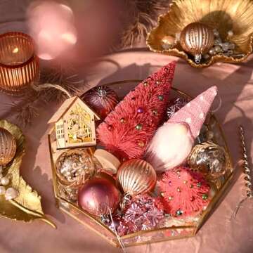 DecorbyHannah 70ct Christmas Ornaments Set, Shatterproof Decorative Pink Gold Christmas Tree Decorat...