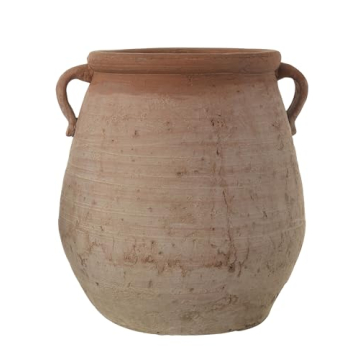 Large Orange Whitewashed Terracotta Urn for Home Decor