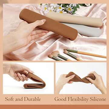 MOTZU Makeup Brush Case, Travel Brushes Holder, Silicone Portable Cosmetic Face Brushes Bag, High Capacity Storage Waterproof Soft and Flexibility Makeups Tools Organizer Case for Women and Girls