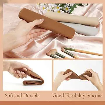 MOTZU Makeup Brush Case, Travel Brushes Holder, Silicone Portable Cosmetic Face Brushes Bag, High Capacity Storage Waterproof Soft and Flexibility Makeups Tools Organizer Case for Women and Girls