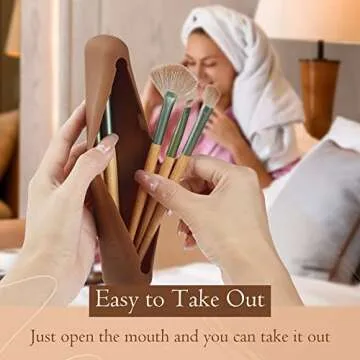 MOTZU Makeup Brush Case, Travel Brushes Holder, Silicone Portable Cosmetic Face Brushes Bag, High Capacity Storage Waterproof Soft and Flexibility Makeups Tools Organizer Case for Women and Girls