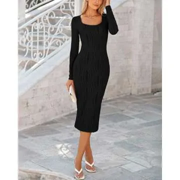 PRETTYGARDEN Women's Square Neck Bodycon Dress for Fall