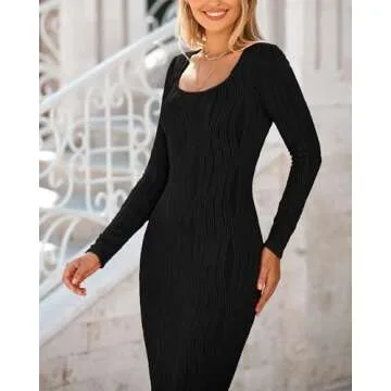 PRETTYGARDEN Women's Square Neck Bodycon Dress for Fall