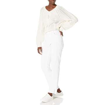 The Drop Women's White Ian Mid Rise Relaxed Straight With Side Slit Detail, 27