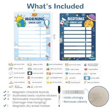 JJPRO Bedtime/Morning Routine Chart for Kids,Magnetic Routine Chart for Kids,Bedtime Chart for Kids,...