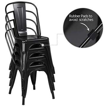 Yaheetech Iron Metal Dining Chairs Stackable Side Chairs Tolix Bar Chairs with Back Indoor/Outdoor Classic/Chic/Industrial/Vintage Bistro Café Trattoria Kitchen Restaurant Patio Black, Set of 4
