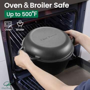 Chef Power 2-in-1 Cast Iron Dutch Oven with Skillet Lid, 5QT Camping Dutch Oven Pot with Lid for Bread, Frying, Baking, Roasting, Cooking, BBQ – Versatile Cast Iron Cookware