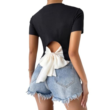 GORGLITTER Women's Tie Back Cropped Tee for Chic Style