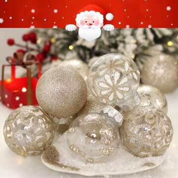 60mm/2.36inch Clear Christmas Ornaments Set, 30ct Champagne Christmas Ornaments Balls for Christmas Tree Decorations Shatterproof Transparent Baubles with Stuffed Decoration for Xmas Wedding Party