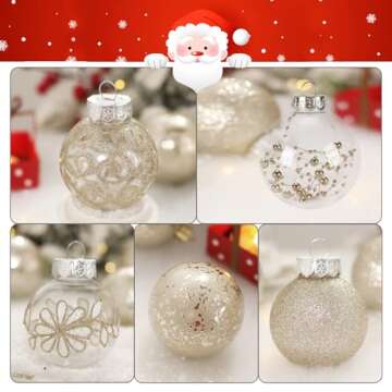 60mm/2.36inch Clear Christmas Ornaments Set, 30ct Champagne Christmas Ornaments Balls for Christmas Tree Decorations Shatterproof Transparent Baubles with Stuffed Decoration for Xmas Wedding Party