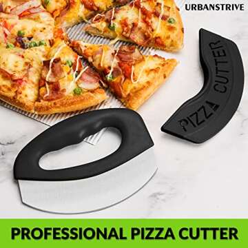 Urbanstrive Heavy Duty Stainless Steel Pizza Cutter with Cover, Super Sharp Blade Pizza Knife Pizza Cutter Rocker, Perfect Kitchen Gadgets for Pizza Cutting Home Essentials, Black