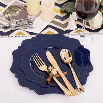 COLOSUS Navy Blue Disposable Plastic Party Plates Set Include 60pcs (30 guest) Dinner plate and Dess...