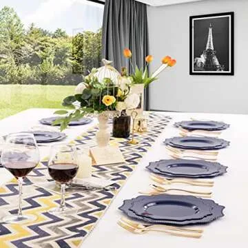 COLOSUS Navy Blue Disposable Plastic Party Plates Set Include 60pcs (30 guest) Dinner plate and Dessert Plate Heavy weight Party Dinnerware Plates