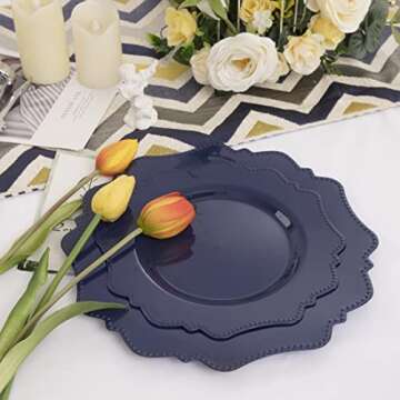 COLOSUS Navy Blue Disposable Plastic Party Plates Set Include 60pcs (30 guest) Dinner plate and Dessert Plate Heavy weight Party Dinnerware Plates