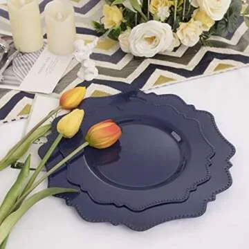 COLOSUS Navy Blue Disposable Plastic Party Plates Set Include 60pcs (30 guest) Dinner plate and Dessert Plate Heavy weight Party Dinnerware Plates
