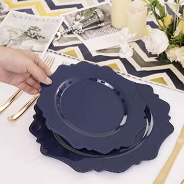 COLOSUS Navy Blue Disposable Plastic Party Plates Set Include 60pcs (30 guest) Dinner plate and Dessert Plate Heavy weight Party Dinnerware Plates