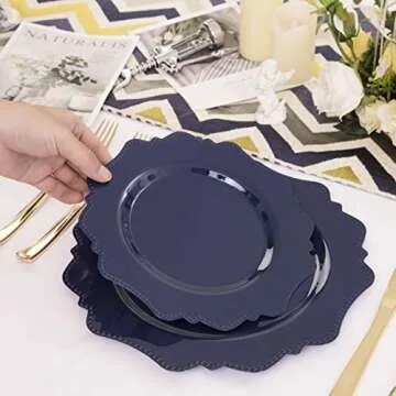 COLOSUS Navy Blue Disposable Plastic Party Plates Set Include 60pcs (30 guest) Dinner plate and Dessert Plate Heavy weight Party Dinnerware Plates
