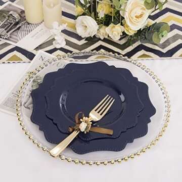 COLOSUS Navy Blue Disposable Plastic Party Plates Set Include 60pcs (30 guest) Dinner plate and Dessert Plate Heavy weight Party Dinnerware Plates
