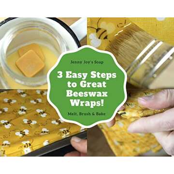 Made in USA DIY Pre Mixed Beeswax Wrap KIT- Made with Pine Resin, Beeswax & Jojoba Oil - Beeswax Wraps for Food- Make Your Own 6 Bees Wrap Sheets with 5 ml Pinon Salve for Sticky Fingers Square Shape