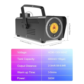 Fansteck 500W Fog Machine with LED Lights & Remote