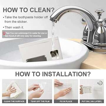 Toothpaste Dispenser Toothbrush Holder Set,3-in-1 Wall Mounted Toothbrush Holder Toothpaste Squeezer with Storage Grids Set Wall Mounted Bathroom