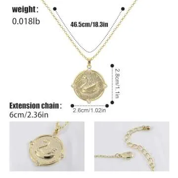 Gold Swan Pendant Necklace for Women 14K Gold Plated Round Swan Choker Necklace Gold Swan Charm Anim...