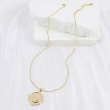 Gold Swan Pendant Necklace for Women 14K Gold Plated Round Swan Choker Necklace Gold Swan Charm Animal Coin Necklace with CZ Adjustable Chain Summer Beach Vacation Jewelry Gift for Women