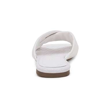 Ermonn Women’s Square Open Toe Flat Sandals Backless Slip On Slides Cross Band Summer Slippers White Size 7.5