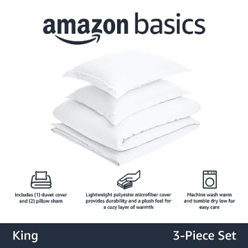 Amazon Basics Lightweight Duvet Cover Set, King Size, White
