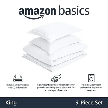 Amazon Basics Lightweight Duvet Cover Set, King Size, White