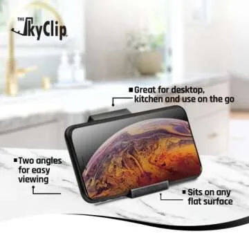 The SkyClip Airplane Cell Phone Back of Seat Inflight Tray Table Clip and Sturdy Phone Stand, Compatible with iPhone, Android, Tablets, and Readers, Travel Must Have (Black 2 Pack)