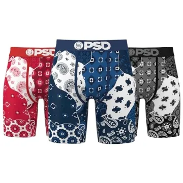 PSD Underwear Mens Boxer Briefs - Bandana Street 3 Pack, 7 Inch Inseam, Moisture-Wicking, 4-Way Stre...