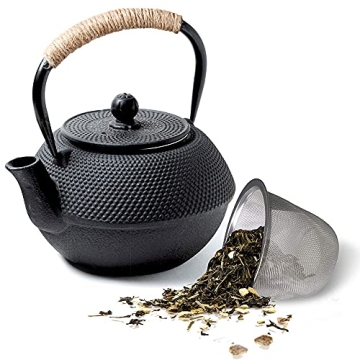 HwaGui Japanese Tetsubin Cast Iron Kettle, Cast Iron Teapot with Stainless Steel Infuser for Loose L...