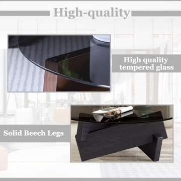 Coffee Table, Round Coffee Table for Living Room Modern Glass Coffee Table with Solid Wood Legs Farmhouse Mid Century Center Table Large Circle Cocktail Table