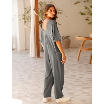 Lentta Casual Jumpsuit Stretchy One Piece Short Sleeve