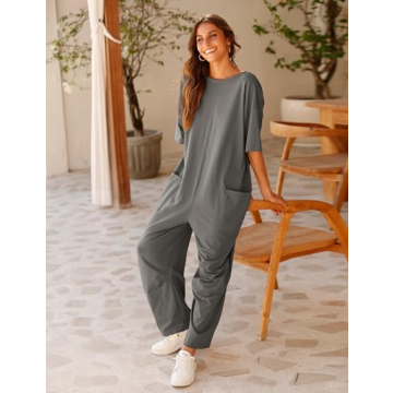 Lentta Casual Jumpsuit Stretchy One Piece Short Sleeve
