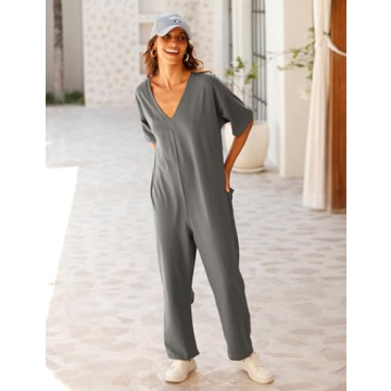Lentta Casual Jumpsuit Stretchy One Piece Short Sleeve