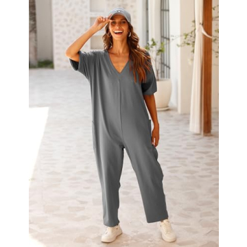 Lentta Casual Jumpsuit Stretchy One Piece Short Sleeve