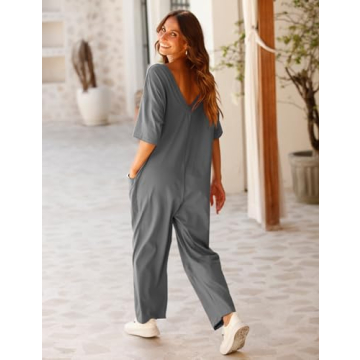 Lentta Casual Jumpsuit Stretchy One Piece Short Sleeve