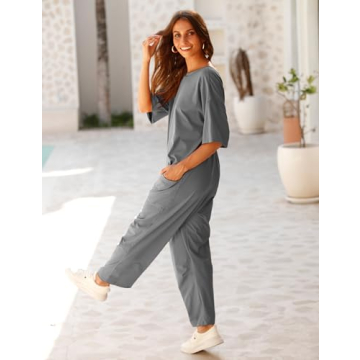 Lentta Casual Jumpsuit Stretchy One Piece Short Sleeve