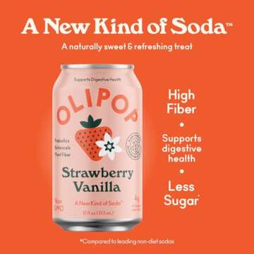 OLIPOP Prebiotic Soda Pop - Strawberry Vanilla Pack of 12 - Gut-Friendly Refreshment