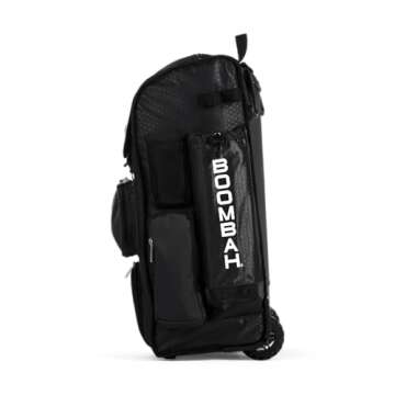 Boombah Rolling Superpack Baseball/Softball Gear Bag - 23-1/2" x 13-1/2" x 9-1/2" - Black - Telescopic Handle - Holds 4 Bats - Wheeled Version