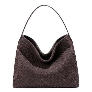 Suede Woven Hobo Bags for Women Slouchy Suede Shoulder Bag Crossbody Bag Commuter Bag Woven Purses Everyday Bag 2024