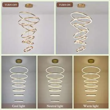 Sparklelf 7-Rings D31.5’’ Modern LED Chandelier Gold Dimmable Chandeliers for Foyer, High Ceilin...