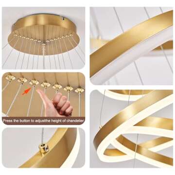 Sparklelf 7-Rings D31.5’’ Modern LED Chandelier Gold Dimmable Chandeliers for Foyer, High Ceiling Chandelier with Remote Control for Entryway Living Room Dining Room Staircase, 3000K-6500K